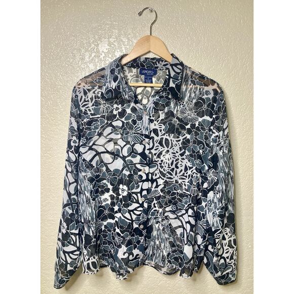 VTG Jordan Sheer Blouse Womens XL Floral Long Sleeve Button 90s Y2K Elegant - Picture 1 of 10